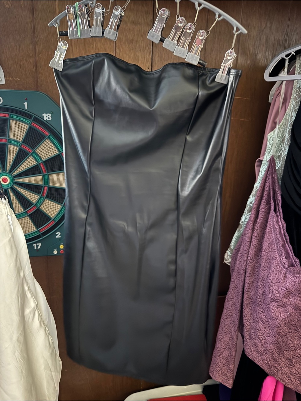 Source Unknown Black Strapless Faux Leather Mini Dress XL